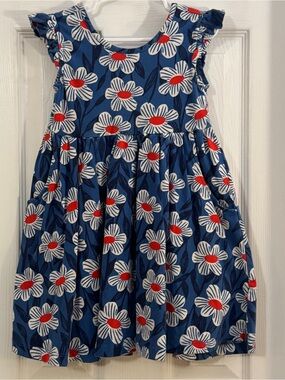 Hanna Andersson Baby Girl Navy Floral Dress White & Red Flowers Ruffle Sleeves